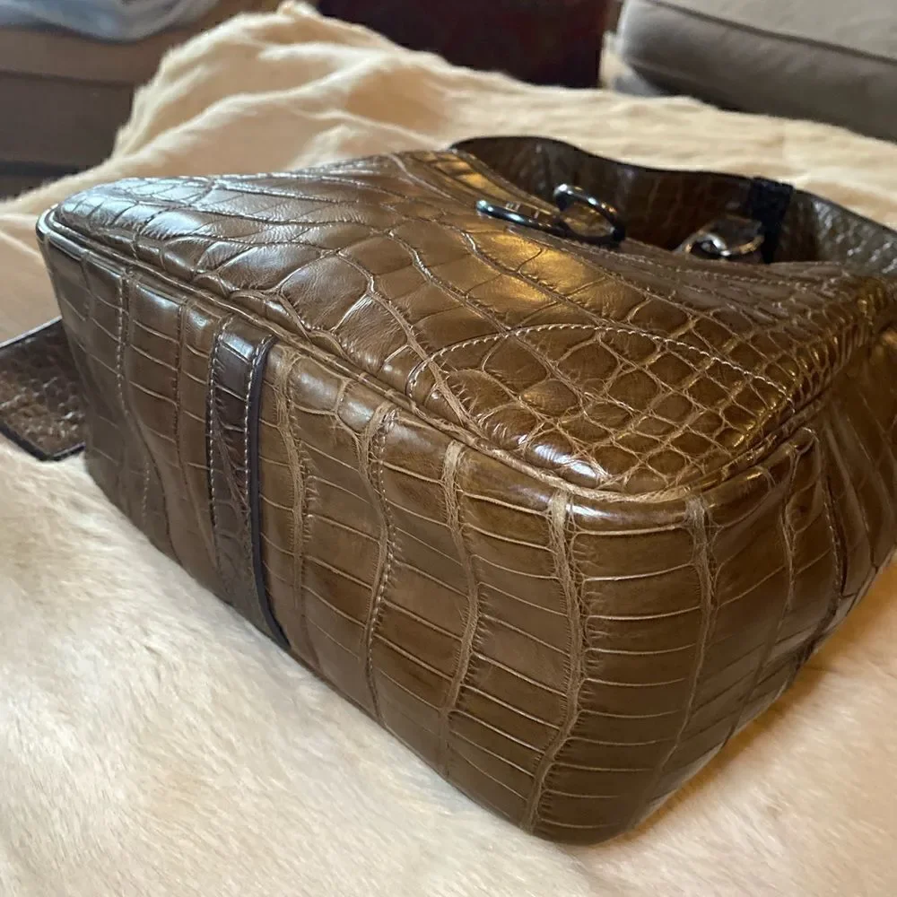 Ralph Lauren Collection Made in Italy Brown Alligator Soft Side Hobo Hand Bag - Picture 15 of 16